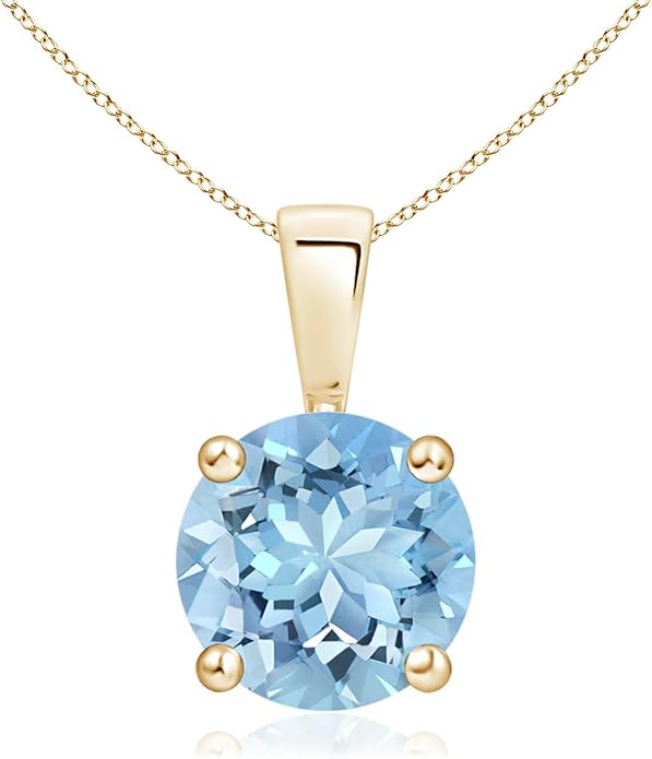Angara Natural Aquamarine Solitaire Pendant for Women | Round Aquamarine Solitaire Pendant Necklace in 14K Solid Gold/Silver/Platinum With 18" Chain | March Birthday, Gemstone Jewelry Gift