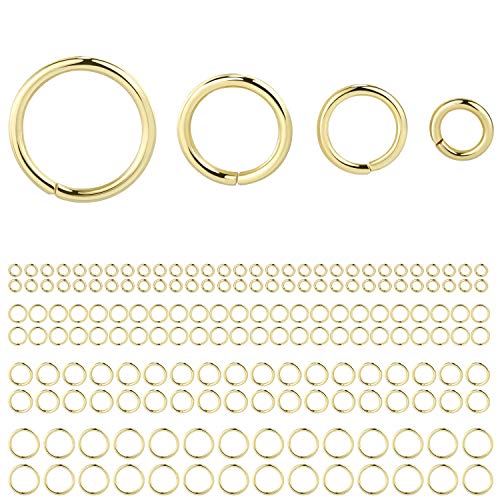 Alexcraft 14k Gold Plated Jump Rings 900PCS 4/6/8/10 mm Gold Jump Rings Strong Open Ring Bulk for Necklace Bracelet Earrings Jewelry Making - color: Gold