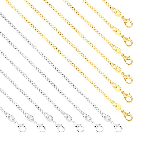 50 Pack Silver Plated Necklace Chains Bulk, Cable Chain Pack for Jewellery Making - color: Silver and Gold, size: 18 Inch