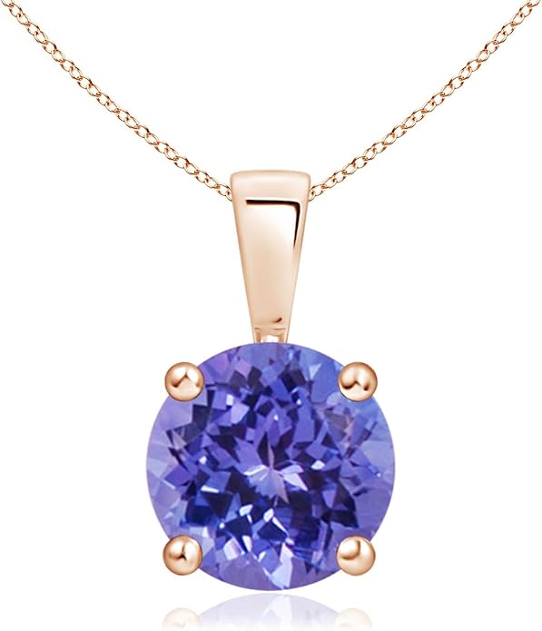 Angara Natural Tanzanite Solitaire Pendant for Women | Round Tanzanite Solitaire Pendant Necklace in 14K Solid Gold/Silver/Platinum With 18" Chain | December Birthday, Gemstone Jewelry Gift