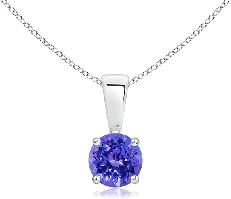 Angara Natural Tanzanite Solitaire Pendant for Women | Round Tanzanite Solitaire Pendant Necklace in 14K Solid Gold/Silver/Platinum With 18" Chain | December Birthday, Gemstone Jewelry Gift
