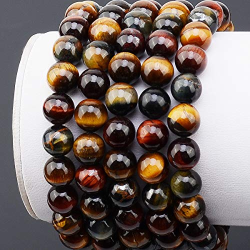 MASSIVE BEADS Natural Healing Power Gemstone Crystal Beads Unisex Adjustable Macrame Bracelets - color: Multi-Color Tiger Eye, size: 8mm