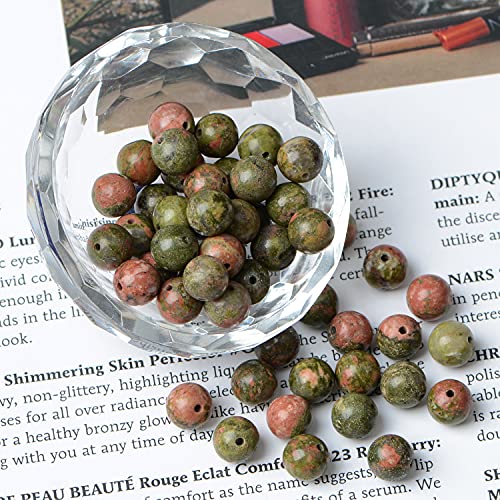 AD Beads 8mm Natural Round Loose Beads 110 Pieces, for Making 108 Mala Prayer Beads Necklace, Bracelet & Yoga Meditation, Jewelry Design (Green Unakite Japser) - color: Green Unakite Japser