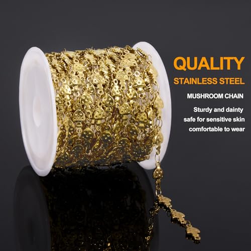 KYUNHOO 13 Feet Stainless Steel Chains Bulk on Spool Gold Plated Chain for Jewelry Making with Lobster Clasps and Jump Rings for Necklace Jewelry Crafts DIY - color: Mushroom Gold
