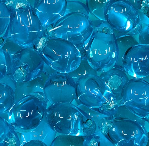 Czech 50-Piece Glass Beads, 6x9mm, Teardrop Aqua Blue Transparent - color: Aqua Blue