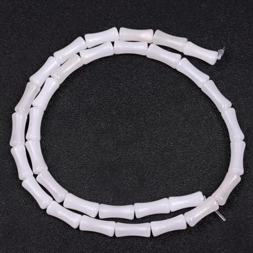 GEM-Inside 30Pcs 5x12mm Natural White Jade Stone Plant Bamboo Knot Bone Beads for Jewelry Making Power Energy Chakra Stone Beads - color: White Jade
