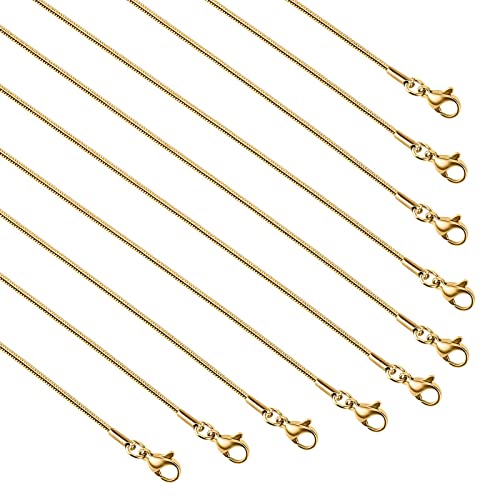 UMAOKANG Gold Plated Snake Chains for Jewelry Making, 10 Pack Stainless Steel Thin Chain Women Necklace DIY Supplies (18 Inch) - color: Gold Snake, size: 18 Inch