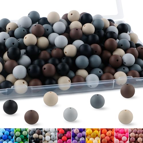 150pcs 15mm Silicone Beads for Keychain Making Mix Color Round Beads for Pens and Bracelet Crafts(Gray) - color: Gray, size: 15mm