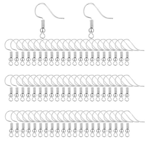 Bylion 400 Pieces Stainless Steel Earring Hooks, Fish Hooks, French Wire Hooks, Coil and Ball Style Nickel-Free Ear Wires for Jewelry Making, Silver - color: Silver