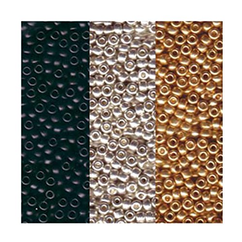 Metallic Miyuki Seed Bead Mix, Size 8/0, Galvanized Silver, Galvanized Gold and Black Opaque