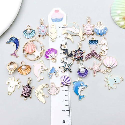 YouLuo 100Pcs Bracelet Charms for Jewelry Making Wholesale Bulk Jewelry Making Bracelets Charm KC Gold Alloy Charm Pendants and Gold Plated Enamel Charms Pendants for Bracelet Necklace - color: Ocean