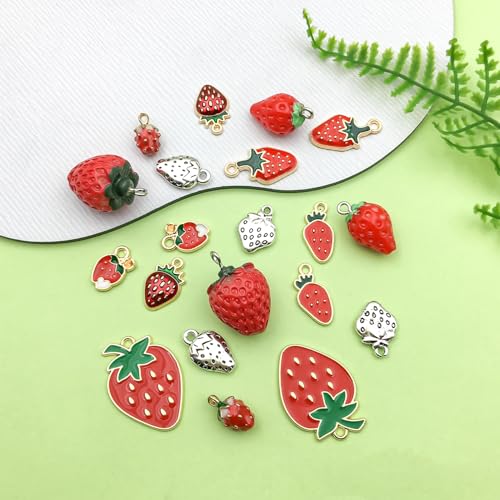 Sailanzi 40pcs Alloy enamel strawberry series Pendant Jewelry Making DIY Keychain Earrings Pendant Various Design Charms for Jewelry Making Bracelets Necklace (SN665) - color: SN665