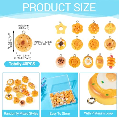 Craftdady Resin Plastic Miniature Food Snack Pendants Charms Ice Drink Juice Pendants Cute Bottle Fruit Keychain Charms Hang Ornament for DIY Craft Earring Bracelet Necklace Jewelry Making - color: Yellow Bread