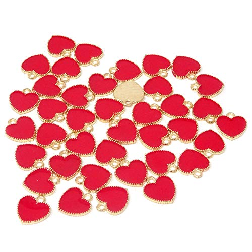 Honbay 40PCS Enamel Alloy Charms Pendant Dainty Cute Love Heart Shaped Pendants Valentine's Day Pendant Bead Charms for Keychains Earrings Bracelets Necklaces Jewelry Making and DIY Crafts - color: Red