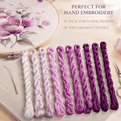 Natural 100% Silk Thread, Handmade Embroidery Thread Silk Floss 10 Colors 110m Each (65) - color: 65
