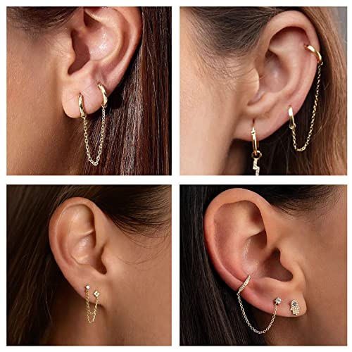 4Pcs Gold Earrings Connector Chains Set for Women, Convertible Dangle Chain for Double Piercings 50mm - color: style A