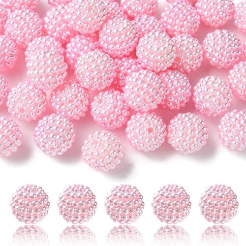 40pcs Round Acrylic Berry Beads, 12mm Large Chunky Bubblegum Beads Loose Spacer Ball Bead for Jewelry Making Earrings Necklaces Bracelets DIY Beading Crafts, Pearl Pink - color: Pearl Pink