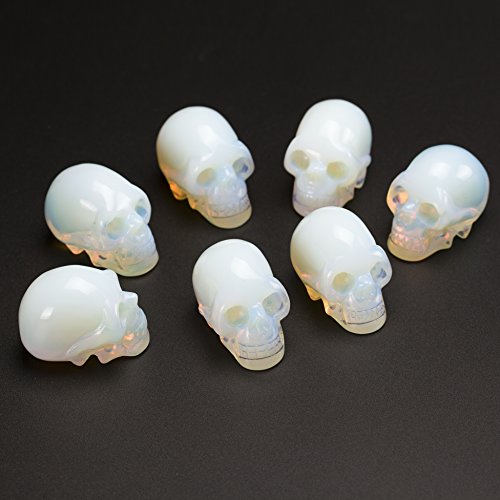 Opal 2.0 inch Natural Carved Skull Crystal Reiki Healing Stone Statue Collectible Figurine - color: Opal