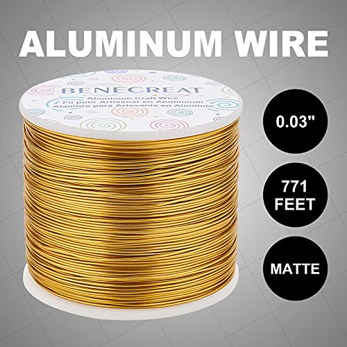 BENECREAT 754FT Matte Gold Jewelry Craft Wire 20 Gauge Tarnish Resistant Aluminum Wire for Beading Necklace Jewelry Making - color: Gold
