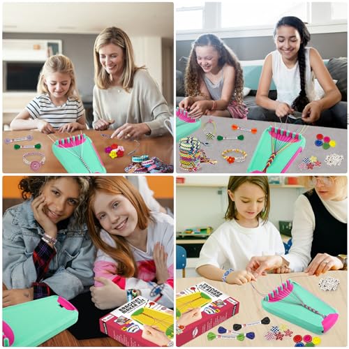 Friendship Bracelet Making Kit for Girls Ages 8-12, Kids Jewelry Making Kit with 28 Pre-Cut Threads and Letter Beads, Arts and Crafts for Kids, Birthday Easter Gifts for 6 7 8 9 10 11 12 Year Old - color: Green/Rose