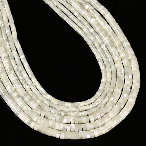 162 Pcs 2x4mm Iridescent White Mother of Pearl MOP Drilled Shell Bead Heishi Disc Beads for Bracelets Jewelry Making Crafting - color: White Mother of Pearl MOP Shell #4, size: 2x4mm
