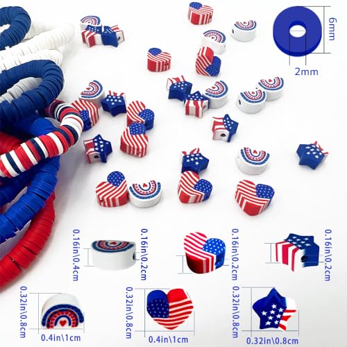 3600 PCS 10 Strands Red White and Blue Clay Beads for Jewelry Making, Clay Charms, Vinyl Heishi Beads 6mm for Surfer Bracelets Necklace Making (4th of July Scheme) - color: 4th of July Scheme Color