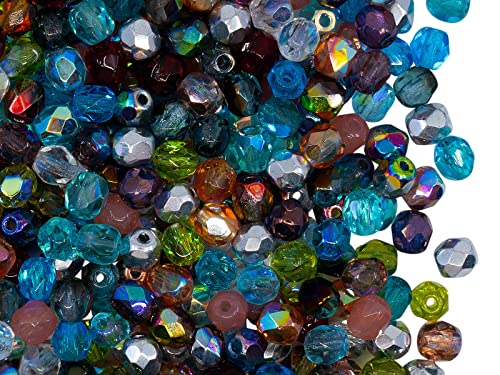 SCARA Beads 1.8 oz (50 g, cca 600pcs) Czech Glass Beads Faceted Round 4mm Mix - color: Mix