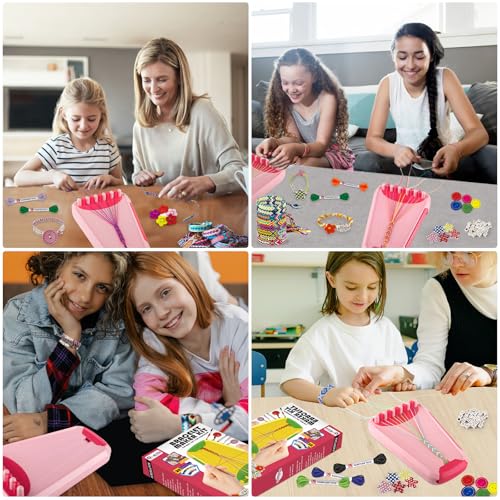 Friendship Bracelet Making Kit for Girls Ages 8-12, Kids Jewelry Making Kit with 28 Pre-Cut Threads and Letter Beads, Arts and Crafts for Kids, Birthday Easter Gifts for 6 7 8 9 10 11 12 Year Old - color: Pink/Red