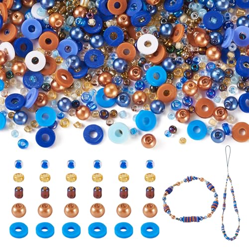 Beadthoven 6mm Clay Beads for Jewelry and Bracelet Making Pack of 2 Bags, Glass Seed Pearl Heishi Flat Round Disc Beads, Colorful Preppy Blue Brown - color: Brown Blue
