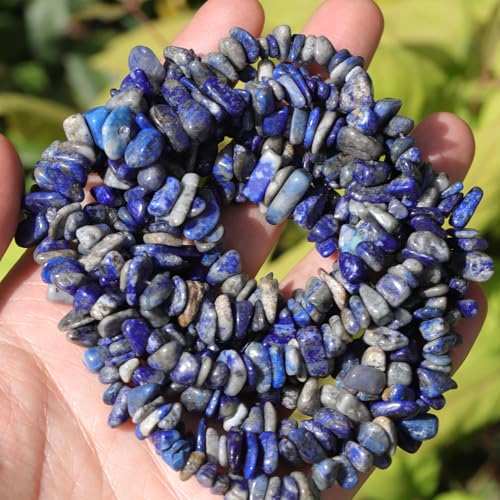 400pcs Natural Chip Stone Beads for Jewelry Making Lapis Lazuli 5-8mm Irregular Gemstones Healing Crystal Loose Rocks Bead Hole Drilled for Ring Earrings Necklace Bracelet Making DIY Art Crafts - color: Lapis lazuli (2 Strands-62")