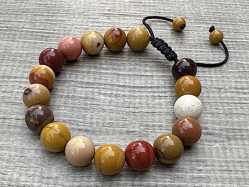 GAF TREASURES Grade A ++ Gemstone Round Bead Adjustable Bracelet 10mm, Genuine Crystal Bead Bracelet, Gift for Men & Women - color: Mookaite