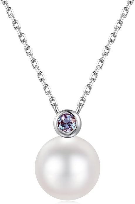 Iefil Valentines Day Gifts for Her - 9-10mm Freshwater Pearl Necklace for Women, Anniversary Birthday Gifts for Wife Mom Girlfriend, S925 Sterling Silver Pearl & Birthstone Necklace, Jewelry for Women