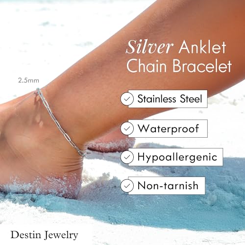 Destin Jewelry Paperclip Chain Necklace for Women, Waterproof 18K Gold Plated Stainless Steel, Hypoallergenic, Adjustable Layering Chain, Tarnish-Resistant, 2.5–6.5mm - color: Stainless Steel, size: 9", style: 2.5 MM