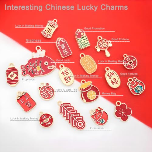 Bulk Gold Enamel Charms for Jewelry Making, Colorful Metal Charms Pendant for Bracelet Necklace and Crafting - color: Chinese Style Red
