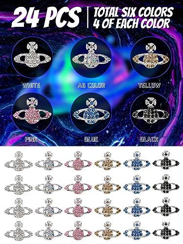 24Pcs Planet Nail Charms, CYHYII 3D Y2K Saturn Nail Art Charms Exquisite Rhinestones Gems Diamond Nail Accessories for Women Girls Nail Art Design DIY Craft Crystals Jewelry(6 Colors) - color: Planet Rhinestones Nail Charms