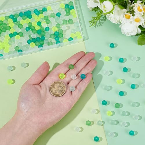 PH PandaHall 200pcs 8mm Frosted Glass Beads 5 Colors Round Green Bracelet Bead Transparent Frosted Crystal Beads Glass Jewelry Loose Bead for Summer Beading Necklace Bracelet Jewelry Crafts Making - color: Green