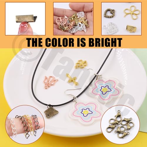 Tanstic 430Pcs Bronze Ribbon Ends Fastener Clasps Kit, Bookmark Pinch Crimp Ends with Open Jump Rings, Lobster Claw Clasps, Chain Extenders and Pendant Charms for DIY Crafts - color: Bronze Ribbon Ends