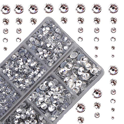 4000pcs Mixed Size Hot Fix Round Crystals Gems Glass Stones Hotfix Flat Back Rhinestones (Clear Crystal) - color: Clear Crystal, size: 4000 Count (Pack of 1)
