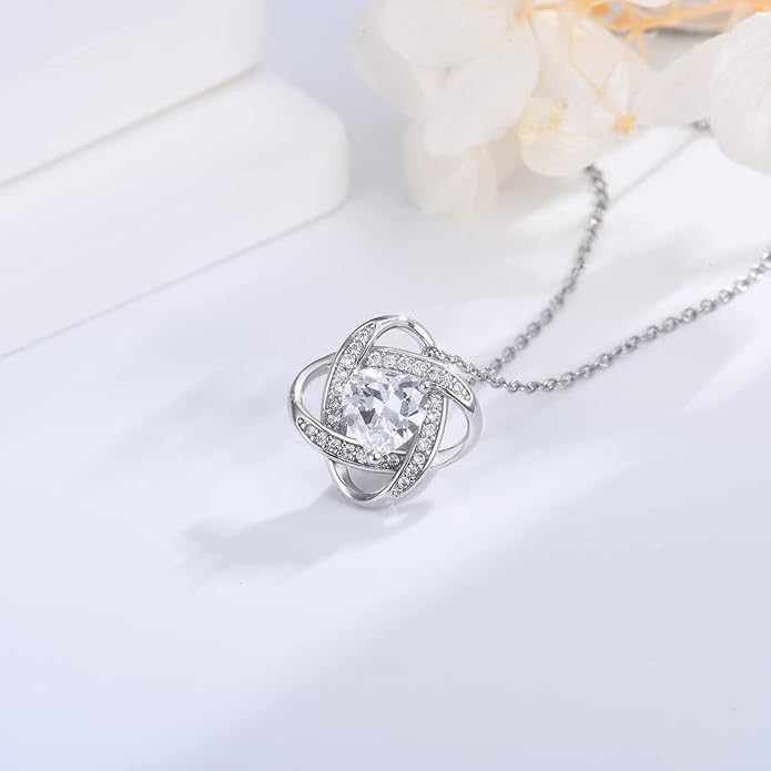 EPIRORA Sterling Silver Cubic Zirconia Love Knot Pendant Necklace for Women, Graduation Birthday Christmas Jewelry Gifts for Friends/Wife/Sister/Daughter/Mom