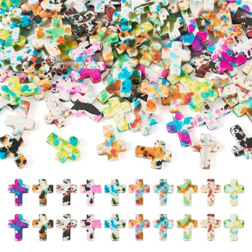 100 Pcs Turquoise Cross Beads Colorful Stone Cross Charms Synthetic Turquoise Stone Beads Easter Cross Crucifix Charms for Easter Holiday Bracelet Necklace Jewelry Making - color: Colorful-Cross