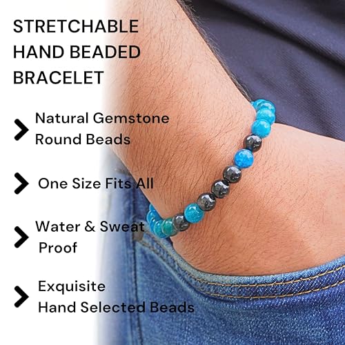 Black Obisidian Bracelets for Men 8" Inch Full Stretch Healing Crystal Bracelet, Beaded Charm Bracelet for Men Gifts Fathers Day Anniversary Birthday Gifts for Him - color: Hypersthene & Apatite Bracelets