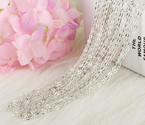 Wholesale 12 PCS Silver Plated Solid Brass Fine Flat Cable Chains Bulk for Jewelry Making 18-30 inches (24 Inch(2MM)) - color: Silver, size: 24 inch-0.079 inch