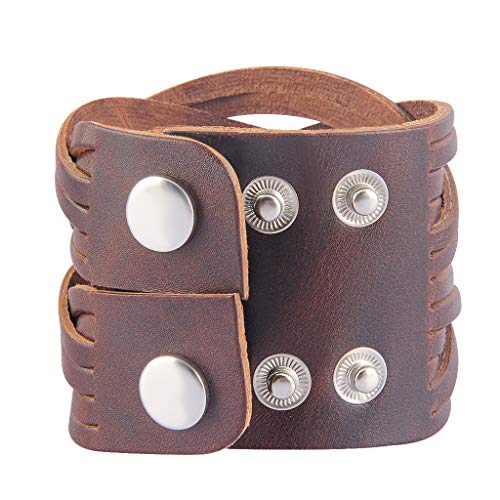 GelConnie Leather Cuff Bracelet Punk Braided Bracelets Rock Leather Wristbands Faux Mens Leather Bracelet Gothic Viking Bangle Adjustable Wrap Bracelet for Women,Men - color: Style LPB303-Brown
