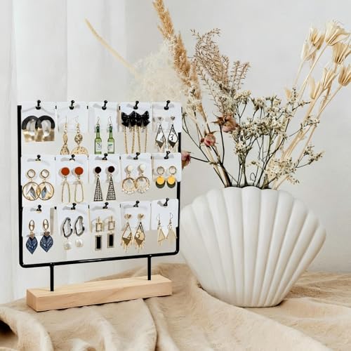 Earring Display Stand for Vendors, 3 Tier Black Wood Earring Rack with 15 Hooks, Stand Holder for Selling for Earring Keychains