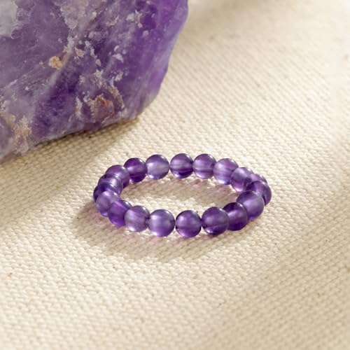 NLIEO Natural Gemstone Stretch Beaded Rings for Women Stackable Dainty Elastic Crystal Rings Jewelry - style: Amethyst