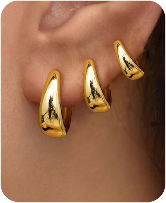 3Pairs Gold Hoop Earrings Set for Women Trendy Chunky Huggie Dainty Earring Jewelry for Women Teens