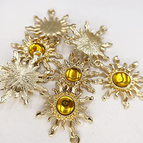 Sun Star Charms Baroque Boho Crystal Gold Plated Resin Gypsy Pendant Alloy for Jewelry Making DIY Craft Bracelet Necklace Earring - color: Sun-Yellow-28Pcs
