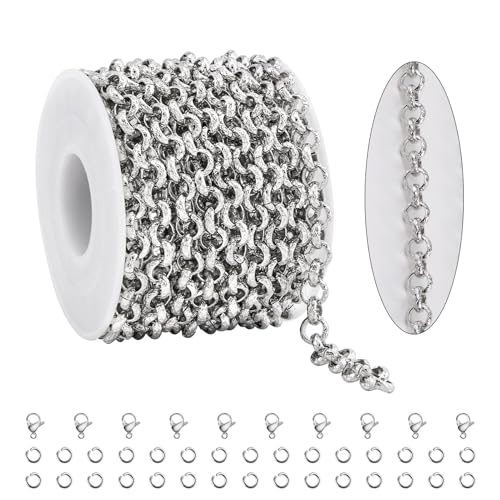 KYUNHOO 16.4 Feet Embossed Circle Chain for Jewelry Making Stainless Steel Bracelet Crafting Chain Silver Jewelry Findings for Men Women DIY Necklace Earrings - color: Circle Silver