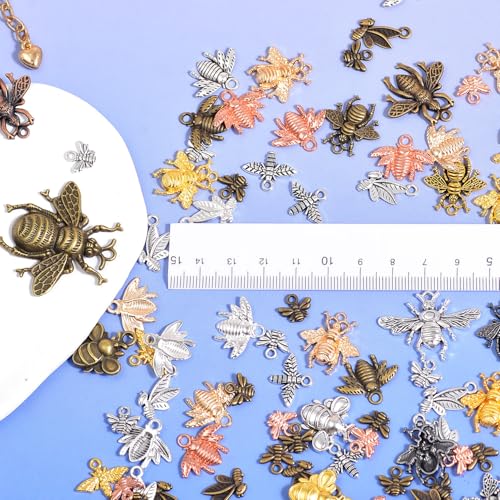stino 100g Metal Pendant Charms for Jewelry Making, Bulk Silver & Gold Plated Charms for Braclet Necklace Crafts, Animal Plant Flower Pet and so on - color: Bee Silver & Gold