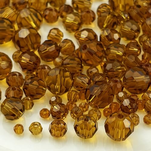 480pcs Crystal Glass Beads 3mm 4mm 6mm 8mm 10mm Round Faceted Glass Spacer Beads for Bracelets Necklace Earring DIY Jewelry Making Craft(Amber) - color: Amber
